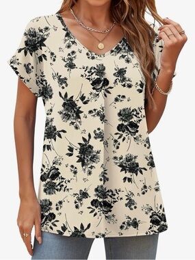 V-Neck Floral Button-Front Blouse - Black &‎ White